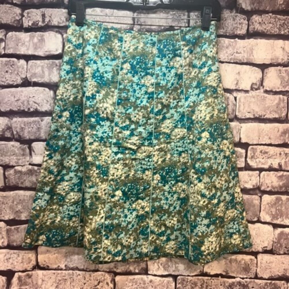 Ann Taylor Teal, Aqua, Green & Ivory A-Line Skirt Size 0